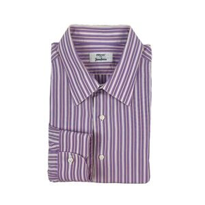 Fray Neiman Marcus Mens Purple Yellow Stripe Cotton Button Front Shirt 17.5 L